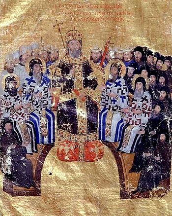 Иоанн VI Кантакузин председательствует на церковном соборе