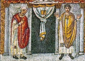 Притча о мытаре и фарисее. Ок. 480 г. Равенна. Мозаика в часовне архиепископа