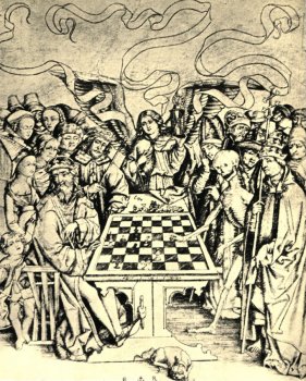Смерть дает мат королю. Аллегорическая гравюра неизвестного эльзасского художника XV века
