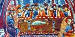«Тайная вечеря», фреска XIII в. в пещерной церкви, Каппадокия. Тело Христово на блюде изображено в виде рыбы